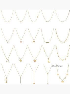 20 Pcs Dainty Layered Choker Necklace Set Simple Gold Pendant Jewelry Gift